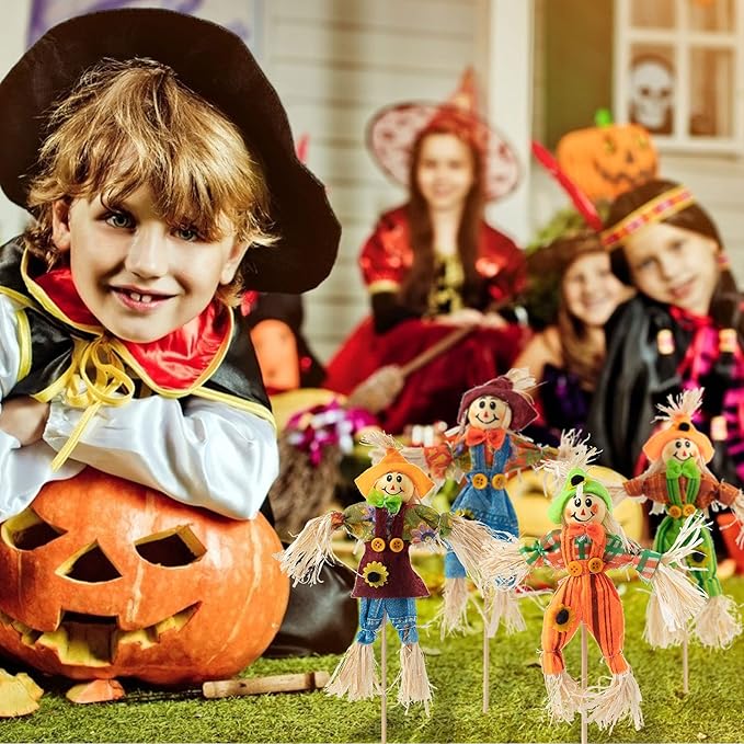 ZAUGONTW 6 PCS Halloween Scarecrow Decorations - Outdoor, Fall Harvest, Standing Scarecrow for Garden, Home, School, Yard, Porch, Thanksgiving Decor