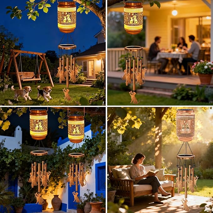 Dog Solar Wind Chimes for Outside, Gifts for Mothers Day Mom Women Grandma Birthday Memorial Teacher, 32" Windchimes Outdoor Decor Hanging Solar Lantern for Garden Porch Patio Backyard
