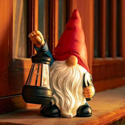 Garden Gnomes Statues Outdoor Decor with Shovel Solar Gnome with Lantern LED Lights,Terrace Xmas Courtyard Lawn Patio Porch Decoration Birthday Christmas Housewarming Gift for Mom Women