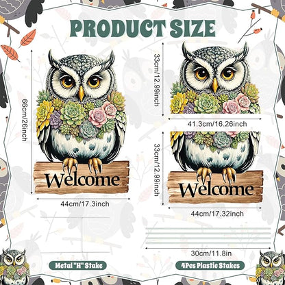 Spring Yard Decorations Welcome Owl Yard Sign with Stakes, Farmhouse Front Porch Garden Outdoor Decor Rustic Animal Yard Sign for Seasonal Home Patio Decor