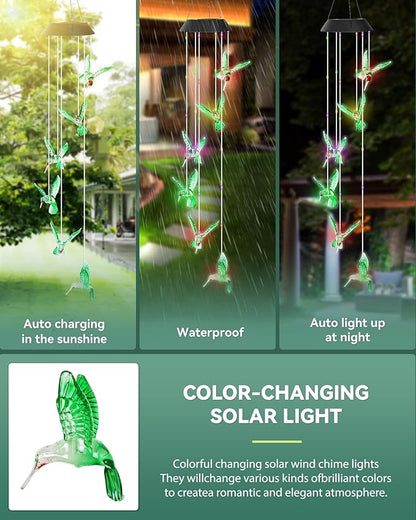 DOUBLEZHE Solar Wind Chimes for Outside, Color Changing Hummingbird Wind Chime Outdoor Clearance, Birthday Gifts for Mom Women Grandma Wife Girls, Unique Decor Colorful Patio Yard Party Decoration