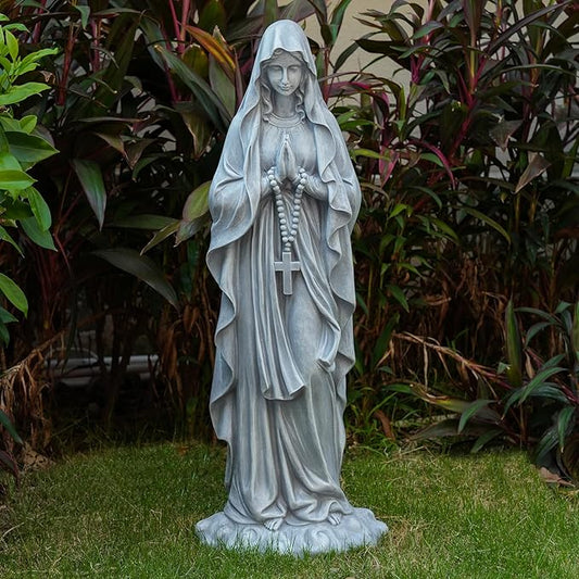 VChymm Virgin Mary Praying Statue 31.49 Inch Tall Outdoor Garden Religious Garden Outdoor Yard Patio Deck Home Entryway Hallway Sculpture Magnesium Oxide Stone （Grey Virgin）