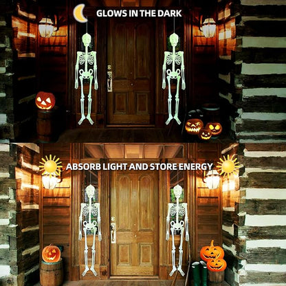 Hanging 4.9 Ft Halloween Skeleton Decorations with Glowing Posable Skeletons,Hanging Skeleton Decoration Glow in The Dark for Garden Party Tree Porch Yard Lawn Indoor Outdoor Decor