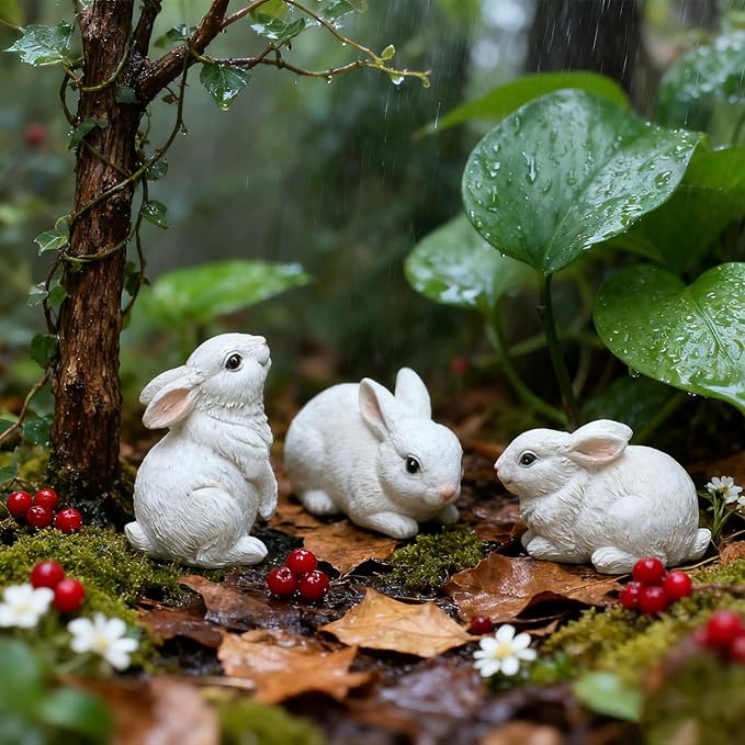 Bunny Decor Yard Decorations Outdoor, Set of 3 Resin Garden Rabbit Figurines, Yard Animals Statue, Bunny Statue for Home Garden Easter Decorations, Easter Rabbit Figurines mom Gifts