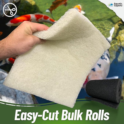 Aquatic Experts Koi Pond Filter Pad Bundle with Bio Balls – White Fine 12" x 72" + Black Coarse 12" x 72" Pads & 300 Count Bio Balls, Reusable Pond Filter Media