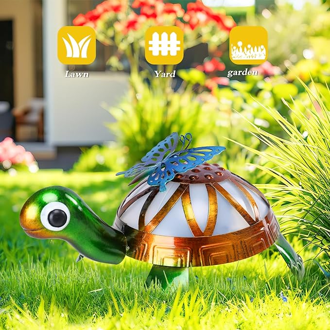 MUMTOP Solar Outdoor Lights Garden Decor, Color Changing Turtle Waterproof Solar Powered LED Light Metal Turtles Butterfly Yard Art Ornament for Patio Outside Lawn Backyard Balcony Decorations
