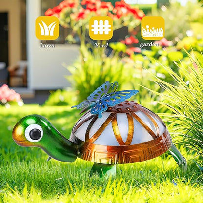 MUMTOP Solar Outdoor Lights Garden Decor, Color Changing Turtle Waterproof Solar Powered LED Light Metal Turtles Butterfly Yard Art Ornament for Patio Outside Lawn Backyard Balcony Decorations