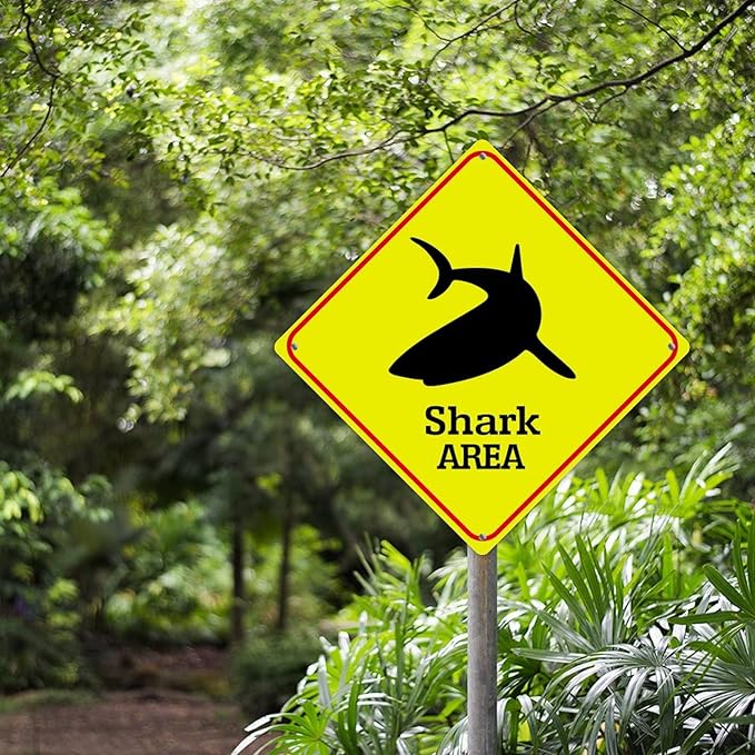 Fierce Fish Crossing Sign Caution Fierce FishXing Sign Street Sign Wildlife Novelty Road Fence Wall Decor Warning Metal Tin Sign For Indoor Outdoor Highway10x10in