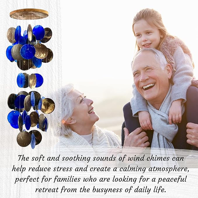 Bellaa Wind Chimes for Outside Capiz Sea Glass Shells 27 inch Outdoor Windchimes Home Garden Patio Yard Lawn Unique Gifts Mom Grandma Woman Sympathy Memorial Remembrance
