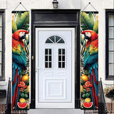 Summer Luau Tropical Parrot Porch Banners 71x12 Inch Party Decorations Colorful Macaw Hanging Door Signs Jungle Leaves Outdoor Patio Welcome Banner for Home Decor