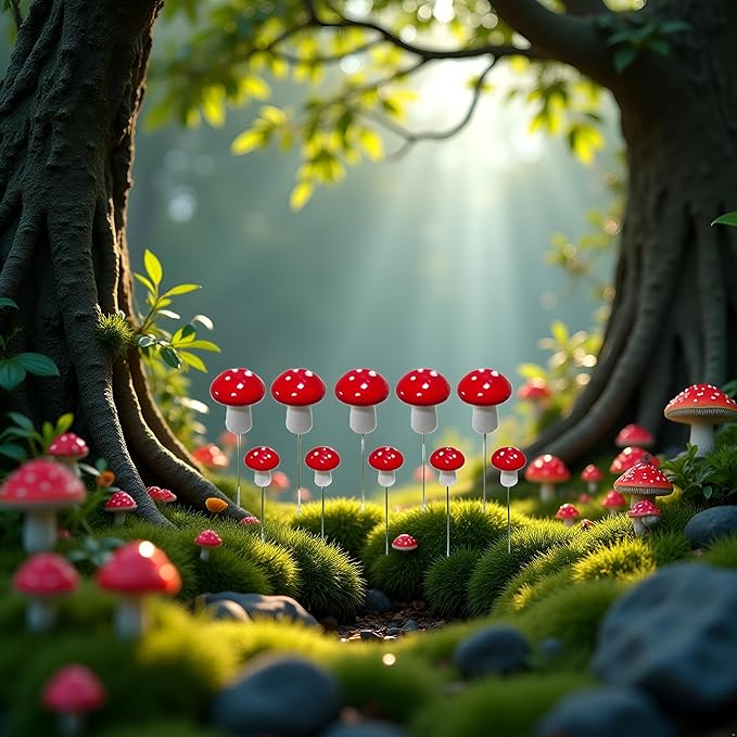 10Pcs Red Garden Stakes Mushroom Miniatures Indoor Outdoor Silhouette Fairy Garden Lawn Yard Decorations Lawn Inset Craft Decorative Garden Stakes Outdoor Decor