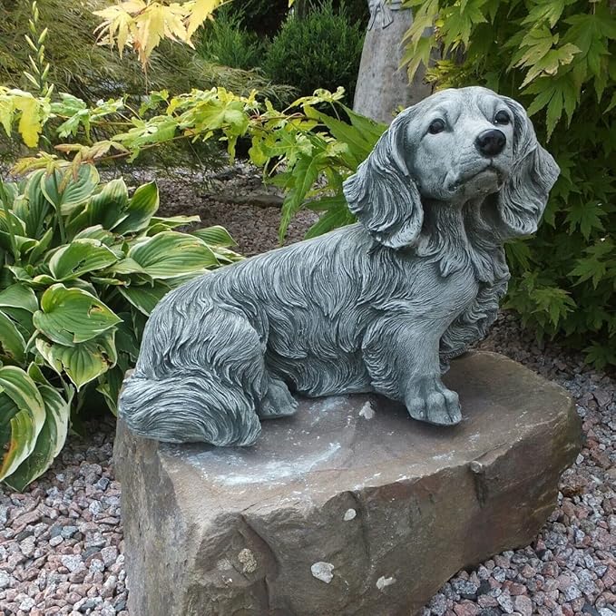 Outdoor Garden Dachshund Dog Statue Concrete Dachshund Dog Figurine Detailed Puppy Sculpture