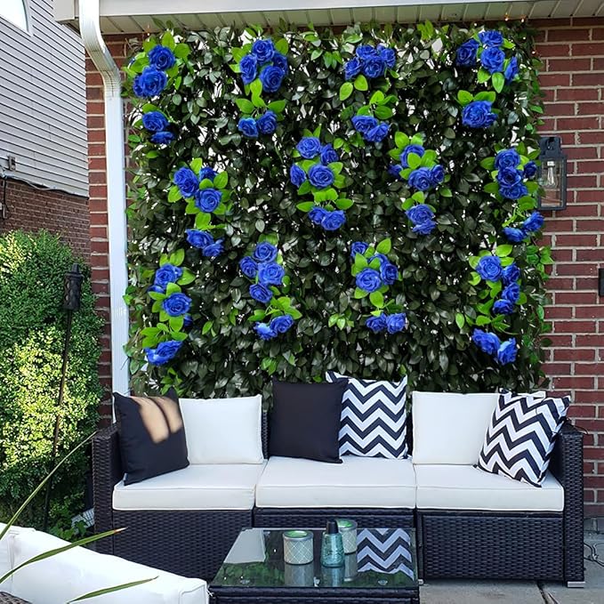 GLANT Expandable Fence Privacy Screen for Balcony Patio Outdoor,Decorative Faux Ivy Fencing Panel,Artificial Hedges (Single Sided Leaves) (1, Branches -Blue Rose)