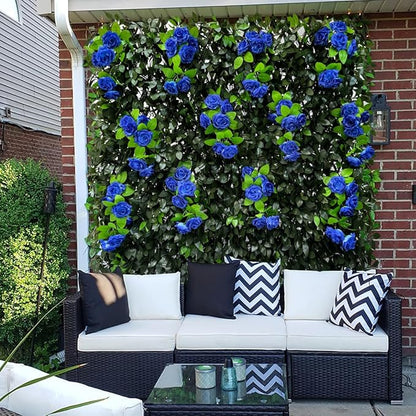 GLANT Expandable Fence Privacy Screen for Balcony Patio Outdoor,Decorative Faux Ivy Fencing Panel,Artificial Hedges (Single Sided Leaves) (2, Branches -Blue Rose)