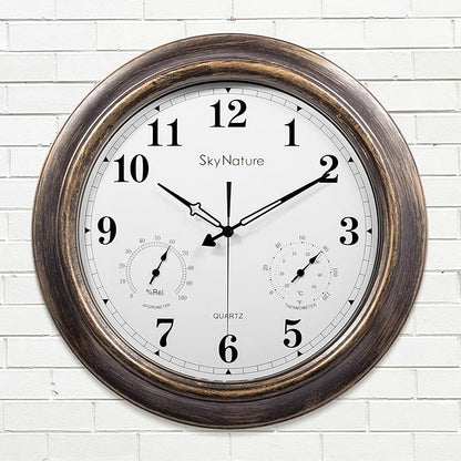 Outdoor Clock 18 Inch, Large Outdoor Clocks Waterproof Weatherproof with Thermometer & Hygrometer Combo, Easy-to-Read Outside Wall Clock for Patio, Garden, Poolside, Backyard, Seniors & Families