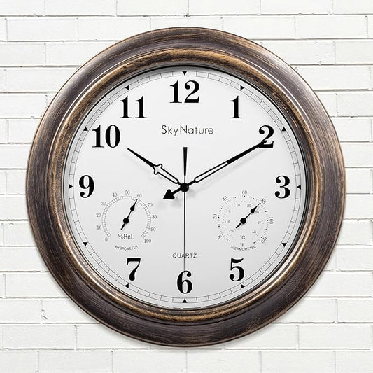 Outdoor Clock 18 Inch, Large Outdoor Clocks Waterproof Weatherproof with Thermometer & Hygrometer Combo, Easy-to-Read Outside Wall Clock for Patio, Garden, Poolside, Backyard, Seniors & Families