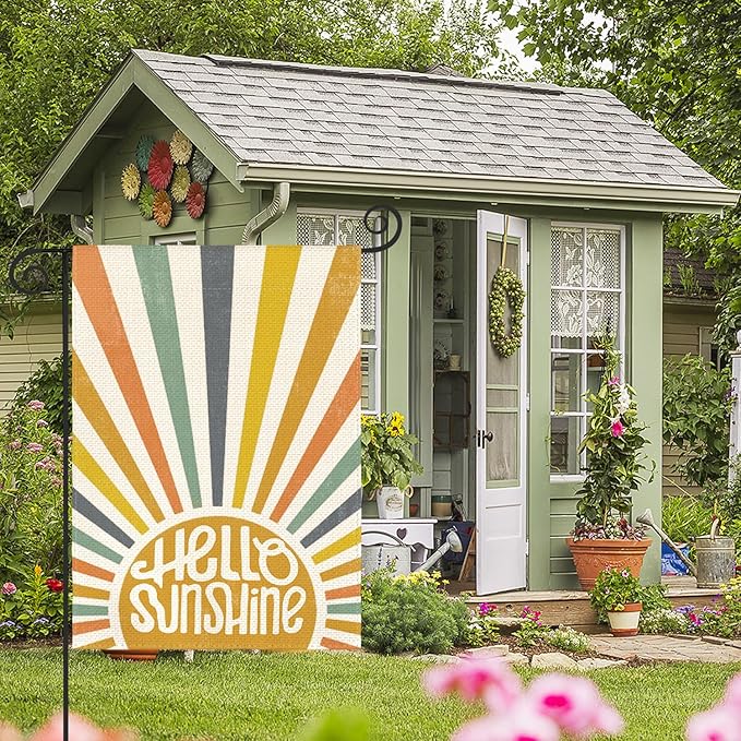 AVOIN colorlife Hello Sunshine Classic Garden Flag 12x18 Inch Double Sided Outside, Summer Party Holiday Burlap Yard Outdoor Decoration