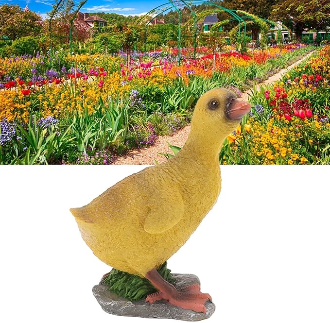 Cute Statues Resin Duck Figurine Furry Ducks True Colors Garden Statue Anti Fading Backyard Decor(Gray)