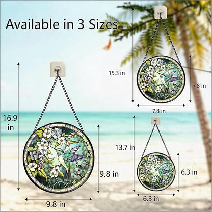 Stained Glass Sun Catcher,Fly HummingbirdStained Glass Window Hanging Garden Decor,Sun Catchers Indoor Window,Whimsical Decoration for Home Backyard Patio Lawn Porch with 7.9 INCH