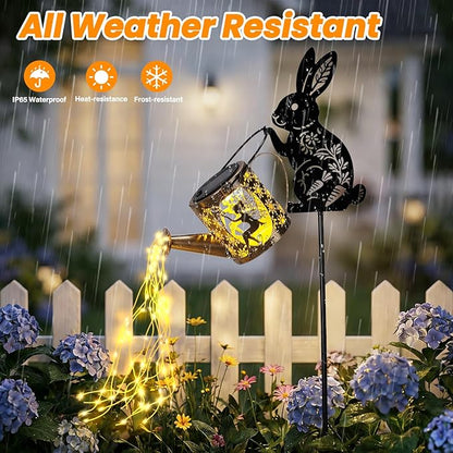 LOVERUIS Garden Statues Bunny with Solar Watering Can Lights, Cute Outdoor Bunny Figurines Garden Decor for Patio Yard Lawn Ornaments, Unique Gift for Women Mom Grandma