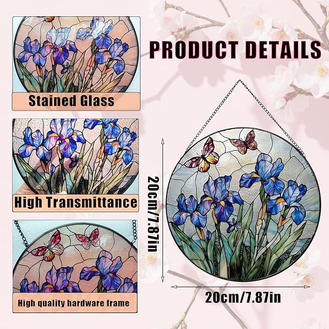 7.87" Sun Catchers Indoor Window,Butterfly Stained Glass Window Hanging, Window Suncatcher Hanging Ornaments Wall Art, Hand-Painted Glass Panel Home Decor (Butterfly B)