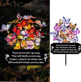 Solar Butterfly Memorial Stake for Graves - Metal Cemetery Garden Decor with LED Lights - Sympathy Remembrance Plaque to Honor Mother Father - Weatherproof Outdoor Bereavement Tribute(with Flowers)