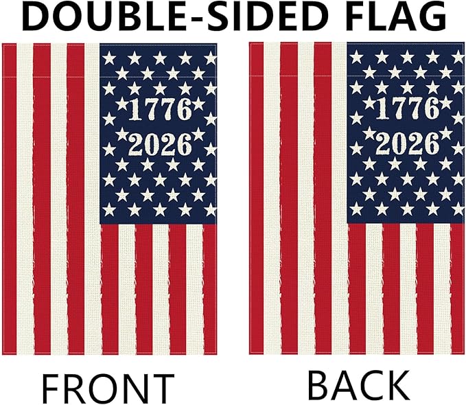250 Years America Anniversary Garden Flag, Double-sided 1776-2026 USA Flag Patriotic 4th of July Yard Sign for Outdoor Independence Day Decoration