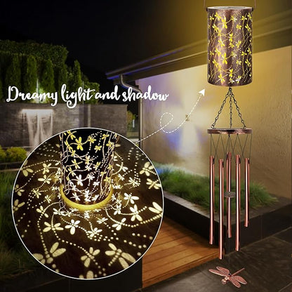 YHmall Solar Wind Chimes for Outside, Dragonfly Gifts for Women Mom Grandma Solar Lantern Windchimes Outdoors, Memorial Wind Chimes for Patio Yard Garden Christmas Decor