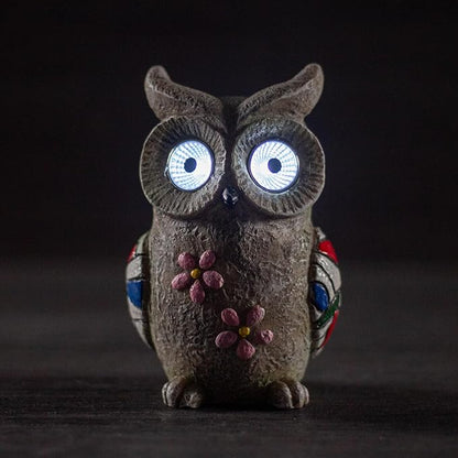 Solar Garden Owl Statue - Decorative Owl Figurine with Solar Powered Eyes, Gray Stone-Look Finish for Outdoor Decor