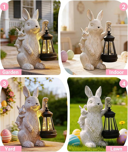 Nacome Solar Bunny Outdoor Garden Statues: Outside Decor with Lantern for Yard Art Lawn Ornaments Porch Patio Balcony - Birthday Gifts for Mom Women Grandma