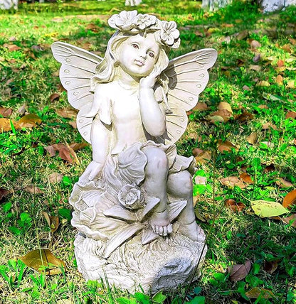 12.8" Outdoor Angel Fairy Statue for Garden – Resin Fairy Figurine, Weather-Resistant Yard Art Decor, Garden Angel Sculpture, Patio Lawn Ornament, Gift for Mom, Grandma, White Finish