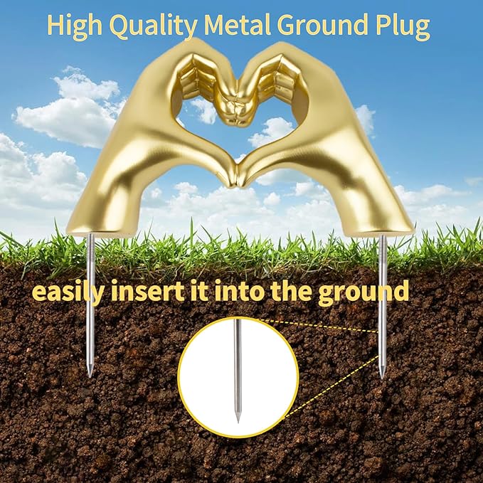 FlidRunest Cemetery Grave Heart Hands Sculpture with Metal Ground Plug, Headstone Resin Heart Gesture Hands for Graves, Grave Decorations, Memorials, and Sympathy Gifts for the Loss of Loved Ones Gold