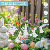 Leinuosen 5pcs Easter Bunny Garden Stakes 13 inch Metal Easter Yard Decor White Finish Outdoor Garden Stakes Bunny Silhouette Set for Lawn Planter Flower Pot Pathway Spring Decoration(White)