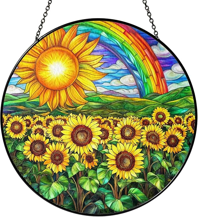 Sunflower Stained Glass Suncatcher Window Hanging Decor, Christmas, Mother's Day, Birthday Sunflower Gifts for Women Adults, Friends Sisters Teachers, Home Decorations for Window Kitchen Garden Patio