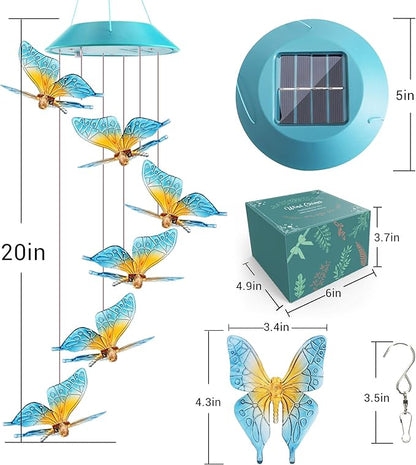 Solar Butterfly Gift for Mom Girls, Color Changing Christmas Wind Chimes for Outside, Solar Outdoor Decorative Mobile Lights for Garden, Yard, Patio, Window, Christmas Decorations, Gift for Women