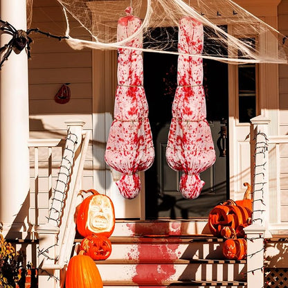 2PCS 5ft Halloween Decorations Scary Dead Victim Props, Hanging Corpse in Bag Body Bag Creepy Haunted House Decor Set, Halloween Outdoor Indoor Party Decorations (Assembly Needed)