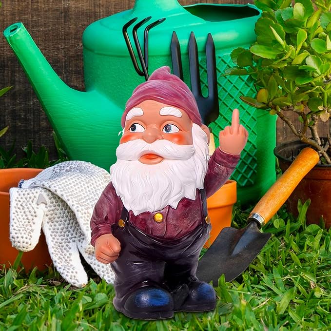 Funny Guy Mugs Middle Finger Indoor/Outdoor Gnome for Patio, Yard or Lawn - Funny Garden Gnome - Naughty Gnomes