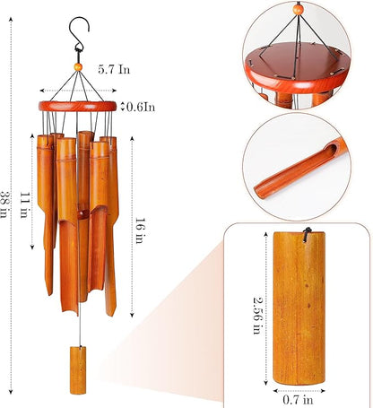 Bamboo Wind Chimes 38" 6 Tube, Handcrafted Wooden Wind Chime Bring a Unique and Soothing Melody, Create a Zen Atmosphere for Outdoor Indoor Decor, for Sympathy, Memorial