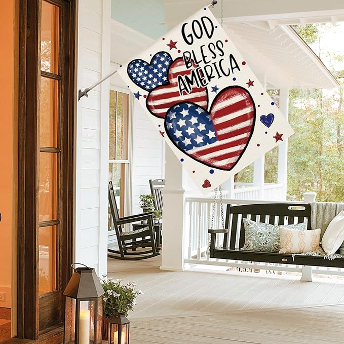 AVOIN colorlife God Bless America 4th of July Patriotic House Flag 28x40 Inch Double Sided Outside, American Stars and Stripes Memorial Day Yard Outdoor Decoration