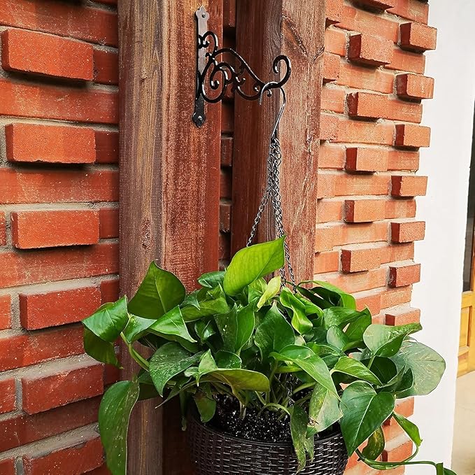 Metal Hanging Planter Bracket, 2 Pack Wall Hooks for Hanging Birds Feeders, Latern, Wind Chimes, Coat, Decorative Indoor Outdoor (Black-6in)