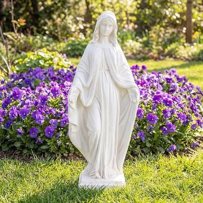 Giantex Virgin Mary Garden Statue 31.5", Blessed Mother Outdoor Religious Statue, Weather-Resistant MgO Catholic Sculptures Yard Decor for Lawn, Patio, Prayer Garden & Memorial, Distressed Ivory