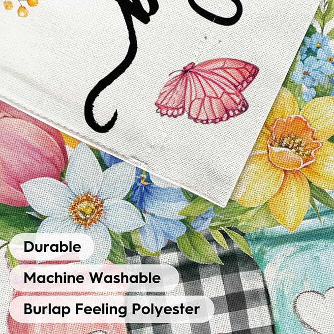 AVOIN colorlife Hello Spring House Flag 28x40 Inch Double Sided Outside, Floral Mason Jar Holiday Yard Outdoor Flag