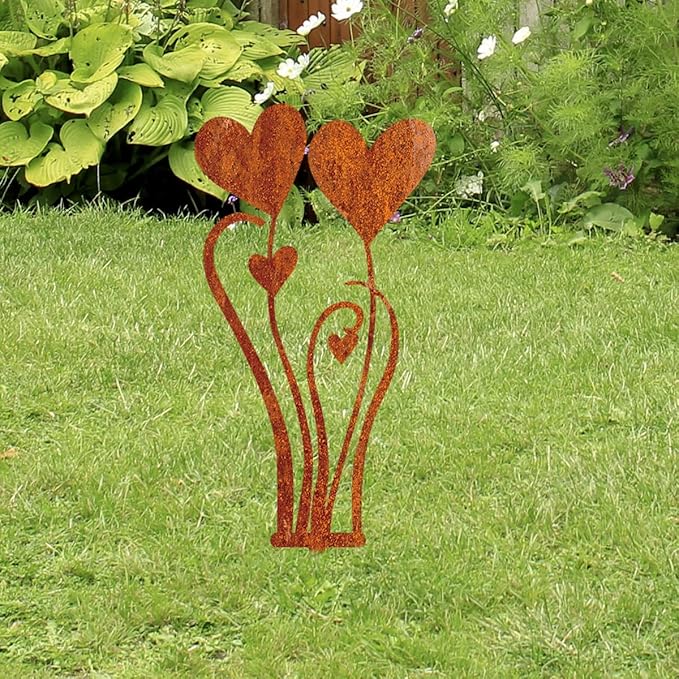 Decorative Garden Stakes, Welcome Yard Sign, Metal Arrangement Ornaments for Courtyard Lawn, Rusty Outdoor Decortions for Easter Housewarming (E)