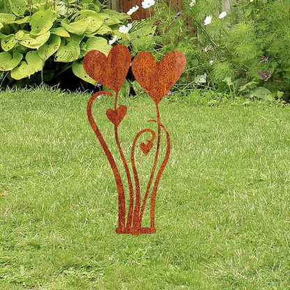 Decorative Garden Stakes, Welcome Yard Sign, Metal Arrangement Ornaments for Courtyard Lawn, Rusty Outdoor Decortions for Easter Housewarming (E)