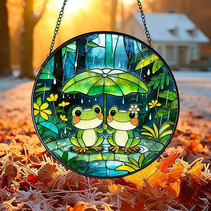 Frog Suncatcher, Stained Glass Frog Suncatcher Ornament, Frog Lovers Gift Ideas (Green)