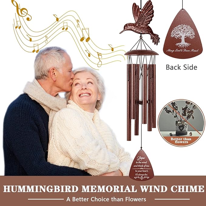 VENBEEL Memorial Sympathy Wind Chime, Hummingbird Memorial Gift for Loss of Loved One, Bereavement Condolence Remembrance Gift for Loss of Mom Dad