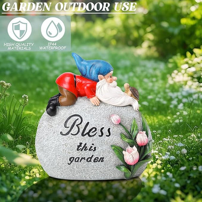 Garden Stones Statues Outdoor Decor, Novelty Gnome Garden Sculptures Stones Statue with Flower and Turtle Figurine Decoration for Patio Yard Porch Art Home Decor