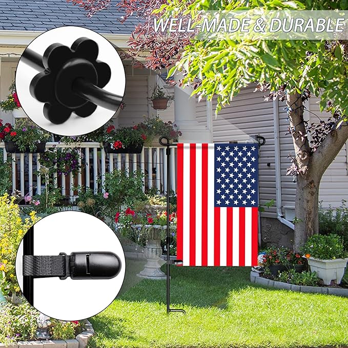 HOOSUN 20 Pack Garden Flags Clips And Stoppers,Tiger Clips For Garden Flag Holder,Rubber Stoppers Yard Flag Holder Clip for Small Flags Pole 4th of July Accessories