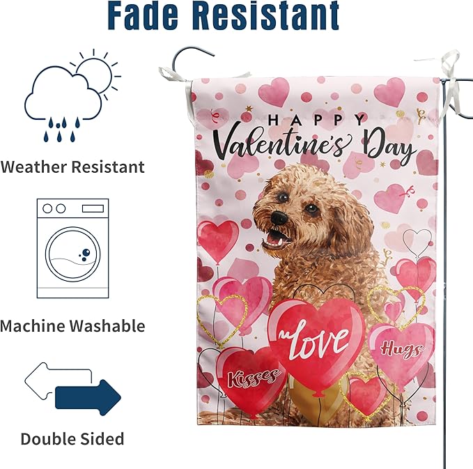 Golden Doodle Valentine Garden Flag Valentines Day Flags for Outside 12x18 Double Sided Small Yard Flags Dog Valentine's Day Decor Outdoor Lawn Valentines Banners Front Porch