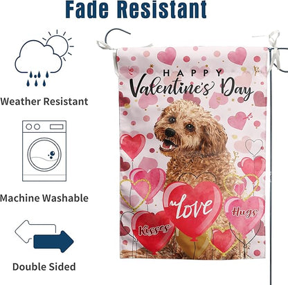 Golden Doodle Valentine Garden Flag Valentines Day Flags for Outside 12x18 Double Sided Small Yard Flags Dog Valentine's Day Decor Outdoor Lawn Valentines Banners Front Porch